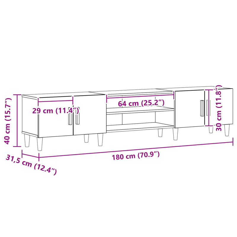 TV Schrank Schwarz Eiche 180x31,5x40 cm Holzwerkstoff