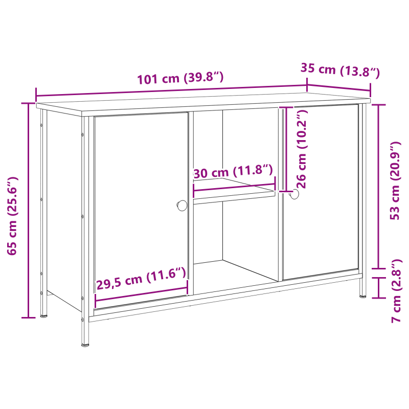 Fernsehcabinet Schwarzes Eichenholz 101x35x65 cm Holzwerkstoff und Stahl