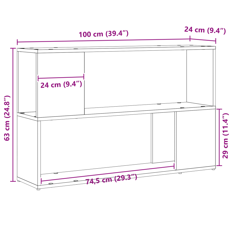 Bücherregal Schwarz Eiche 100x24x63 cm aus Holzwerkstoff