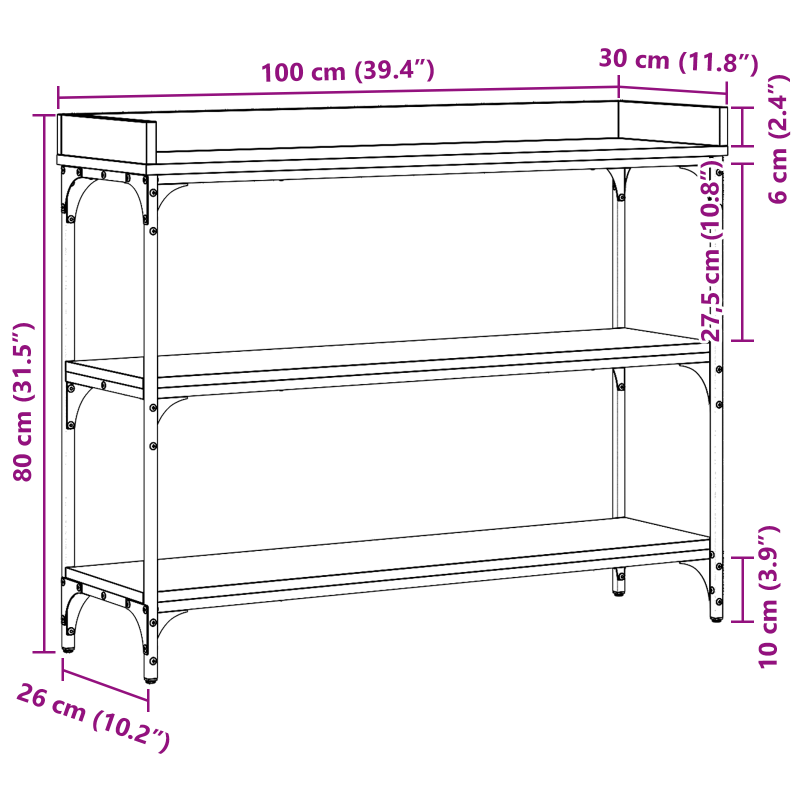 Konsolentisch Schwarz Eiche 100x30x80 cm Ingenieurholz und Stahl