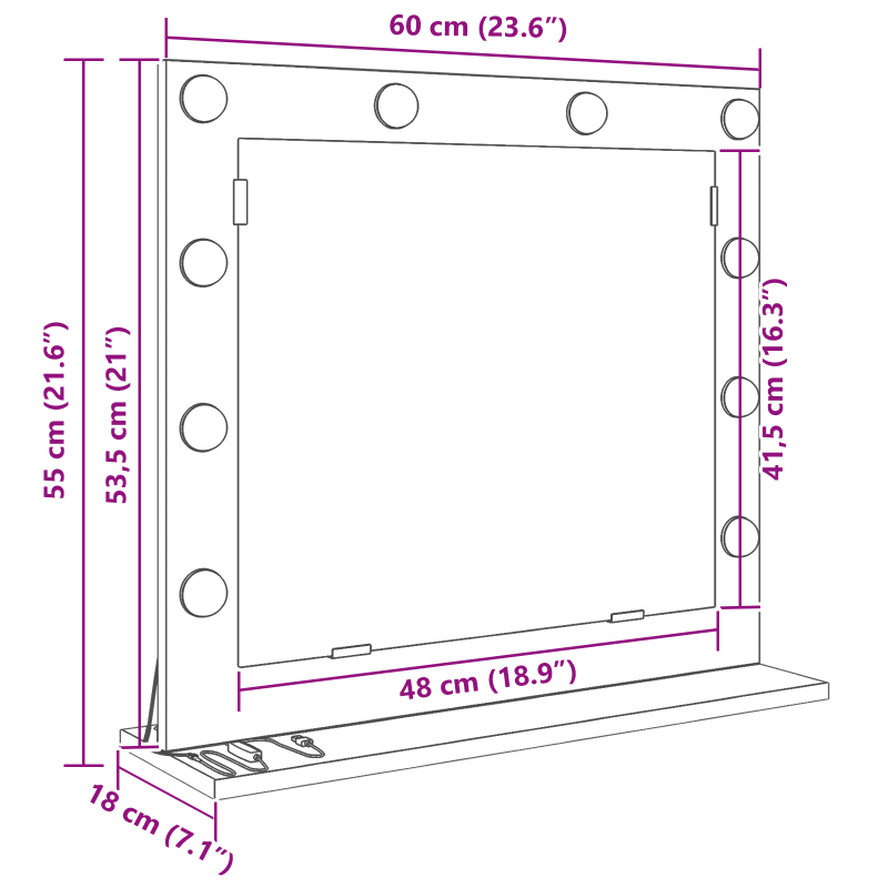 Kosmetikspiegel mit LED-Lichtern Geräuchert Eiche 60x55x18 cm