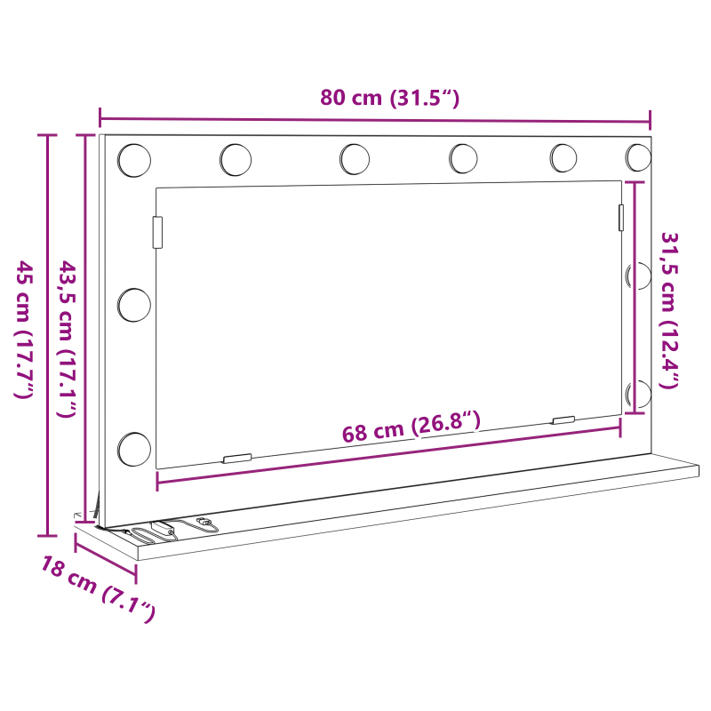 Kosmetikspiegel mit LED-Lichtern Weiß 80x45x18 cm
