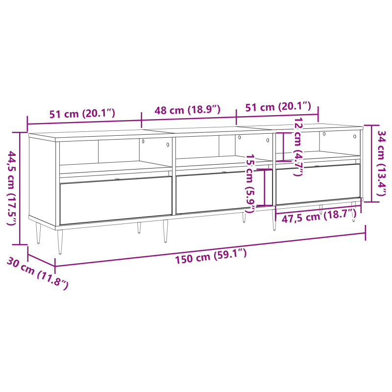 TV-Schrank Artisan Eiche 150x30x44.5 cm Konstruktionsholz