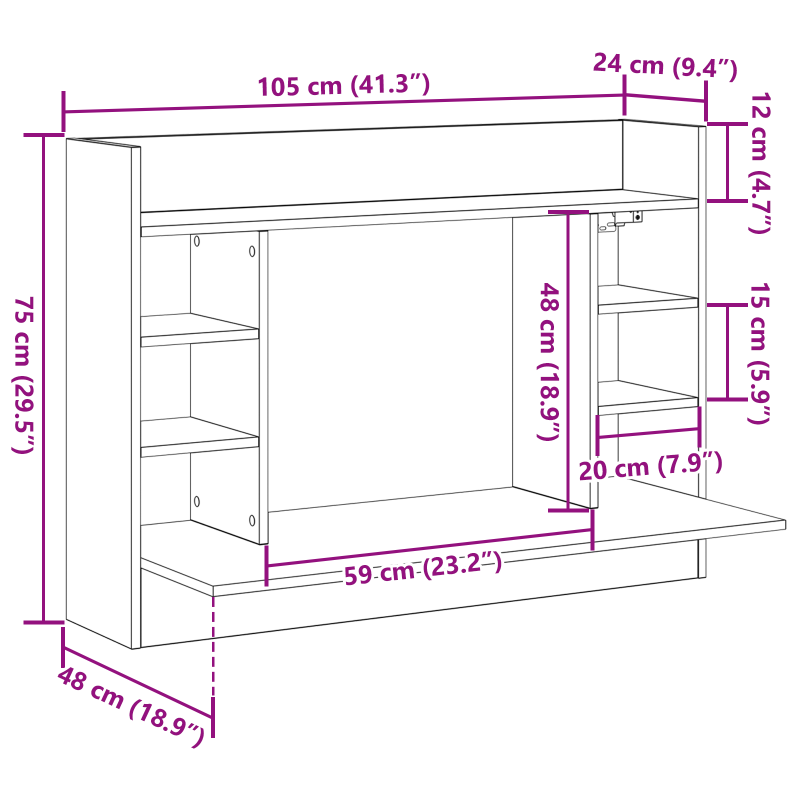 Wandmontageschreibtisch Alte Eiche 105x48x75 cm Holzwerkstoff