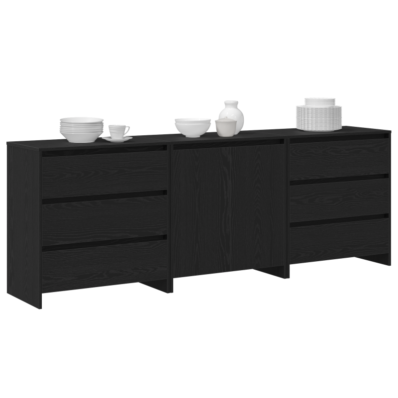 3-teilige Sideboards aus schwarzem Holzwerkstoff