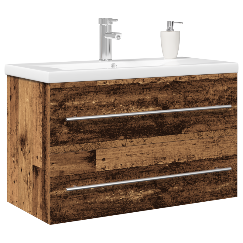 Badezimmer Waschbecken Schrank mit integriertem Becken Altholzfurnier