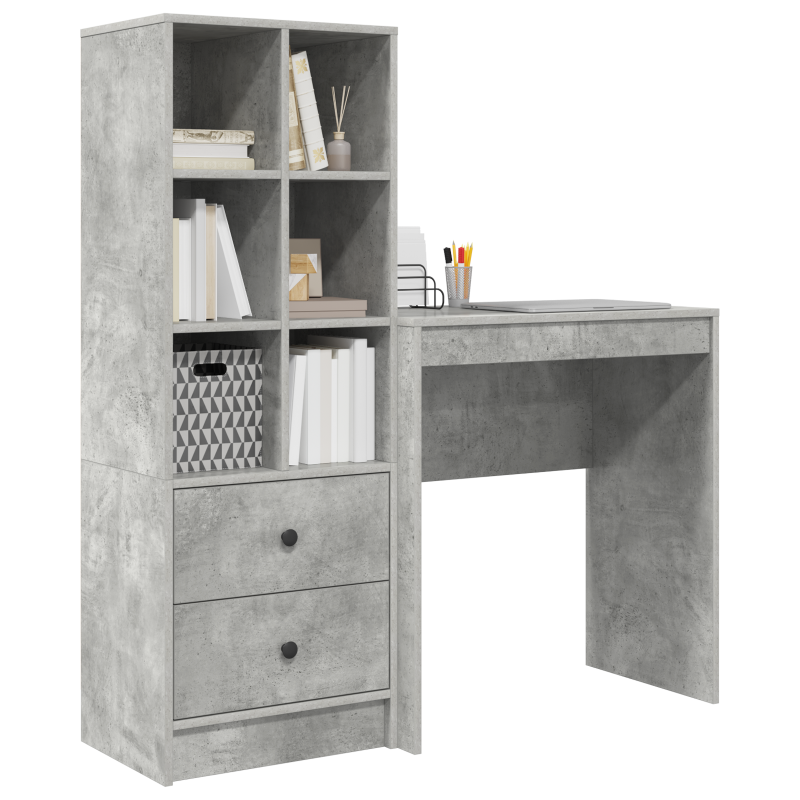 Schreibtisch mit Stauraum Beton Grau Spanplatte
