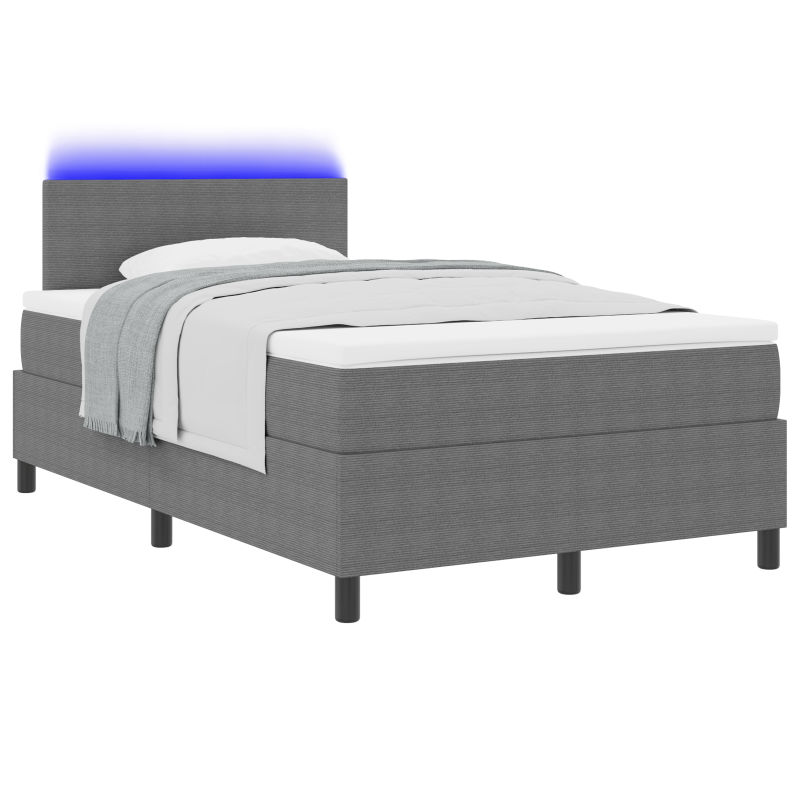 Boxspringbett mit Matratze & LED hellgrau 120x200 cm Cordstoff