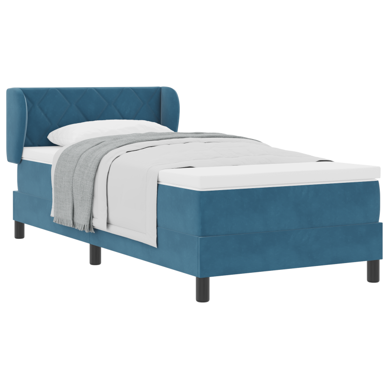 Boxspringbett mit Matratze in Dunkelblau, 90x190 cm, aus Samt