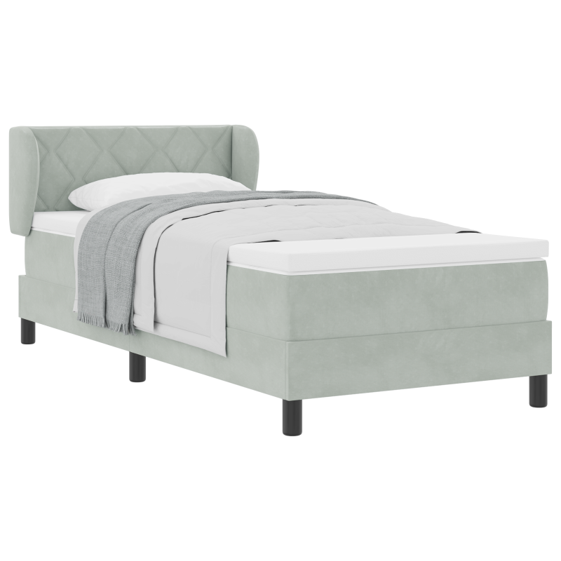 Boxspringbett mit Matratze Hellgrau 90x200 cm Samt