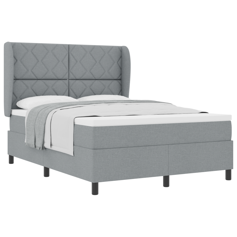 Boxspringbett mit Matratze - Hellgrau, 140x200 cm, Stoff