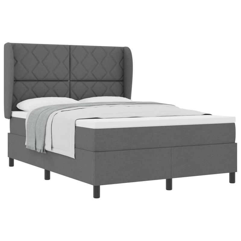Boxspringbett mit Matratze in Dunkelgrau, 140x200 cm Stoff
