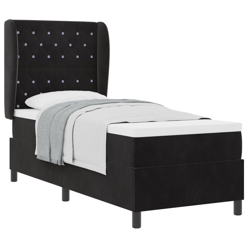 Boxspringbett mit Matratze in Schwarz, 80x200 cm Samt