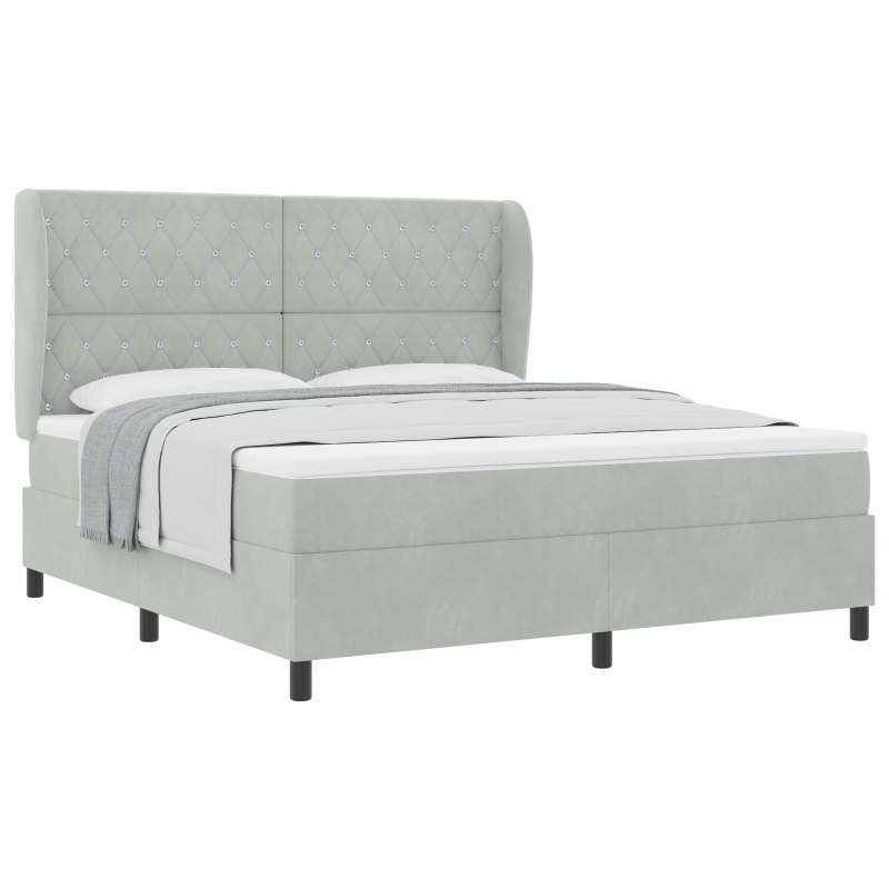 Boxspringbett mit Matratze - Hellgrau, 180x200 cm, Samt
