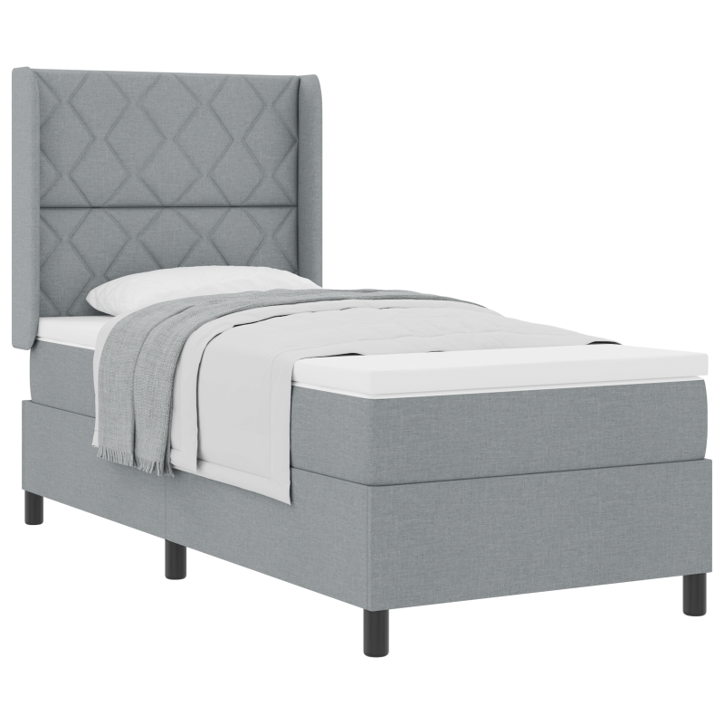 Boxspringbett mit Matratze Hellgrau 90x200 cm Stoff
