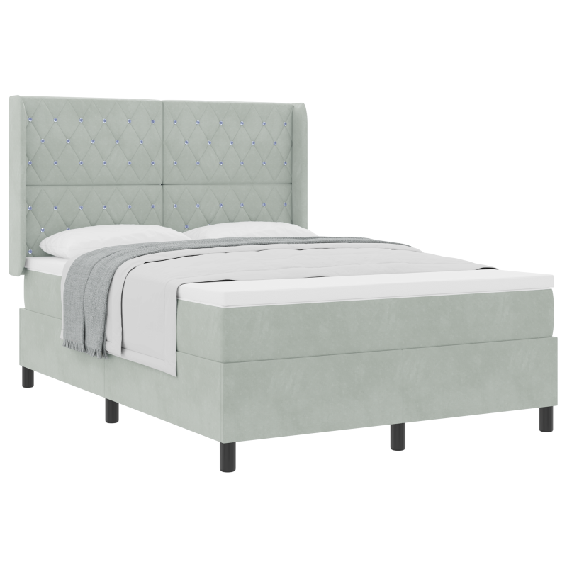 Boxspringbett mit Matratze Hellgrau 140x190 cm Velours