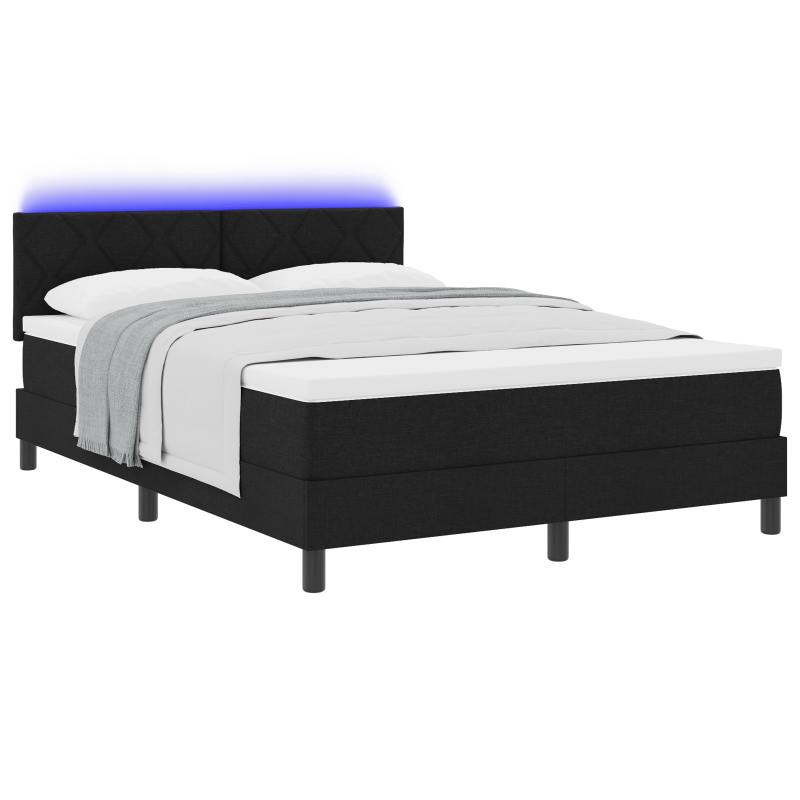 Boxspringbett mit Matratze & LED Schwarz 140x190 cm Stoff