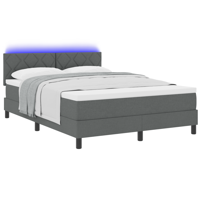 Boxspringbett mit Matratze & LED Dunkelgrau 140x200 cm Stoff