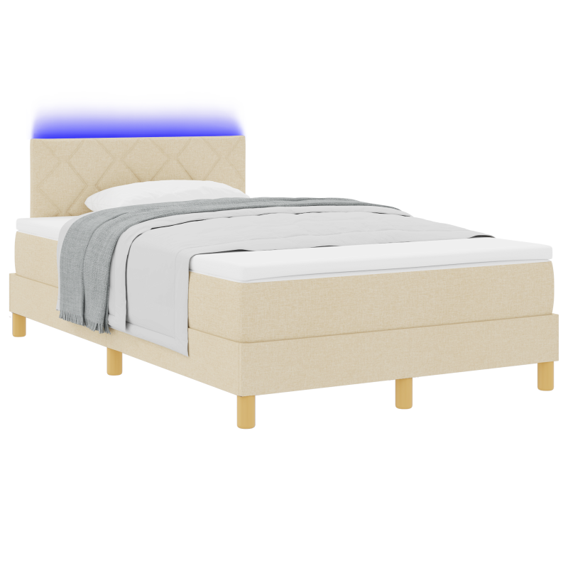 Creme Boxspringbett mit Matratze & LED-Lichtern 120x200 cm Stoff