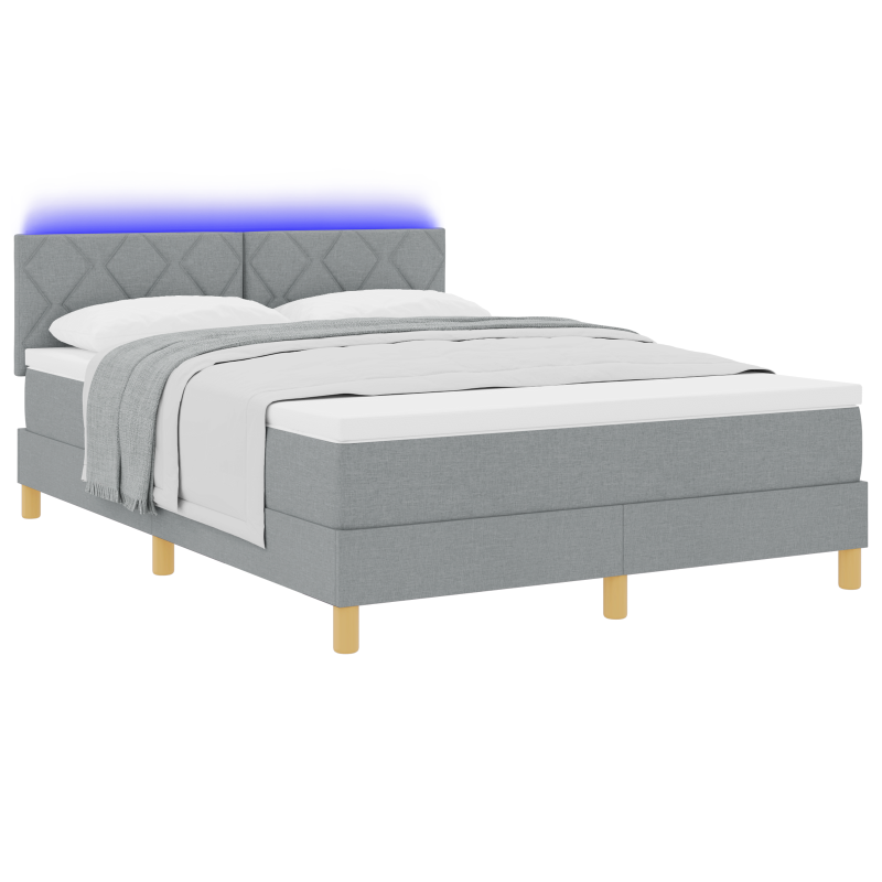 Boxspringbett mit Matratze & LED Hellgrau 140x200 cm Stoff