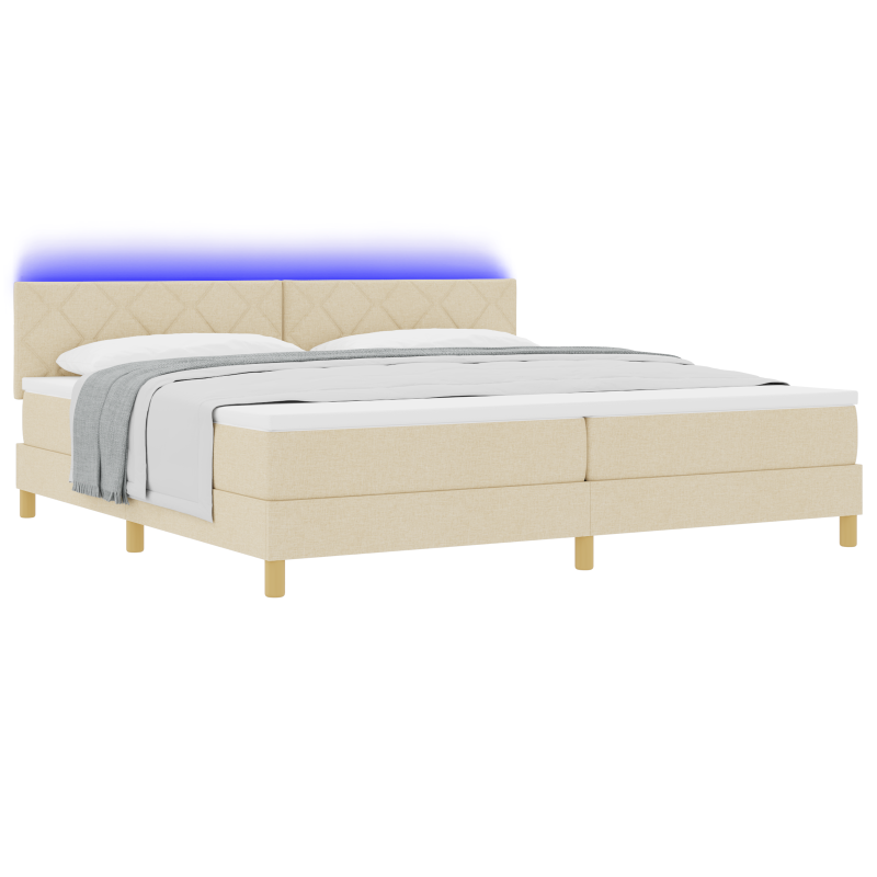 Boxspringbett mit Matratze & LED Creme 200x200 cm Stoff