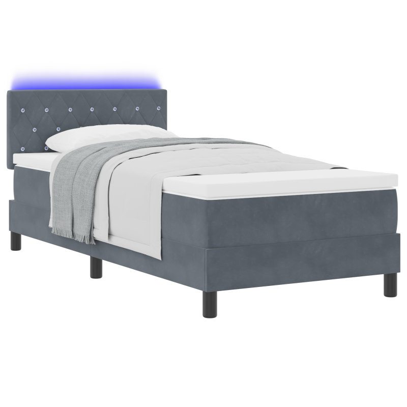 Boxspringbett mit Matratze & LED Dunkelgrau 90x200 cm Samt