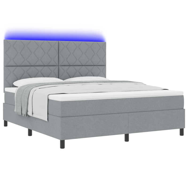Boxspringbett mit Matratze & LED-Licht Grau 180x200 cm Stoff