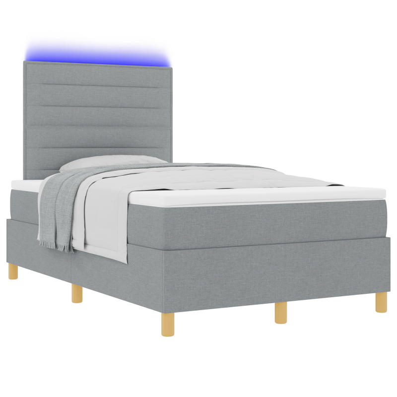 Boxspringbett mit Matratze & LED hellgrau 120x190 cm Stoff