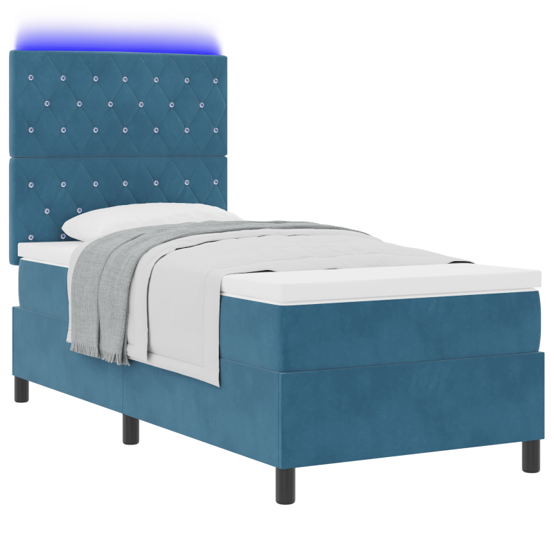 Boxspringbett mit Matratze & LED Dunkelblau 90x190 cm Velvet