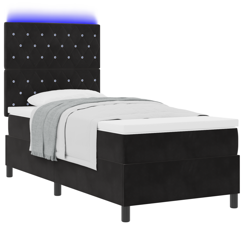 Boxspringbett mit Matratze & LED Schwarz 90x200 cm Samt