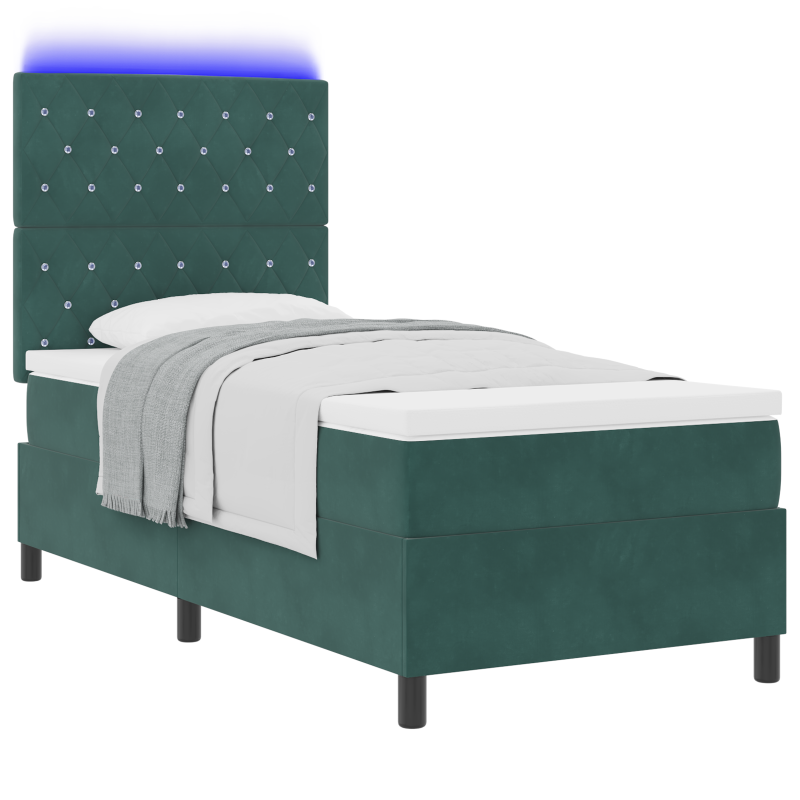 Boxspringbett mit Matratze & LED Dunkelgrün 90x200 cm Samt