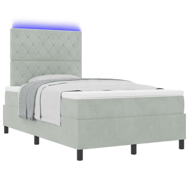 Boxspringbett mit Matratze & LED-Licht Grau 120x190 cm Samt