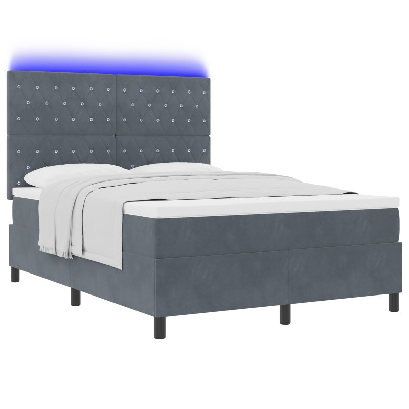 Boxspringbett mit Matratze & LED Dunkelgrau 140x190 cm Samt