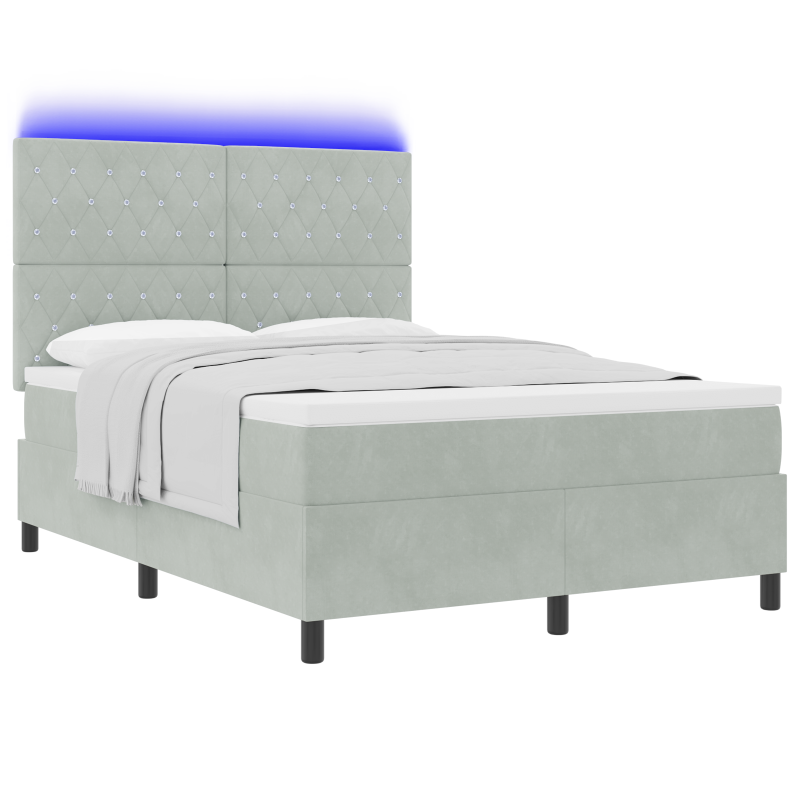 Boxspringbett mit Matratze & LED Licht Hellgrau 160x200 cm Samt