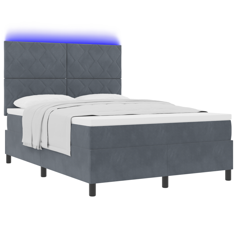 Boxspringbett mit Matratze & LED Dunkelgrau 140x200 cm Samt