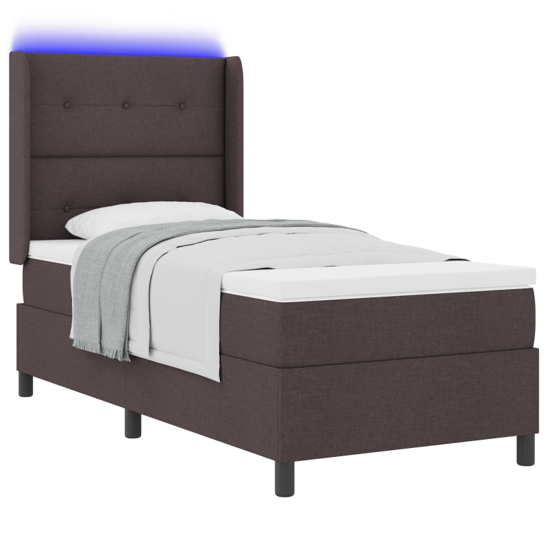 Boxspringbett mit Matratze & LED in Dunkelbraun - 80x200 cm Stoff
