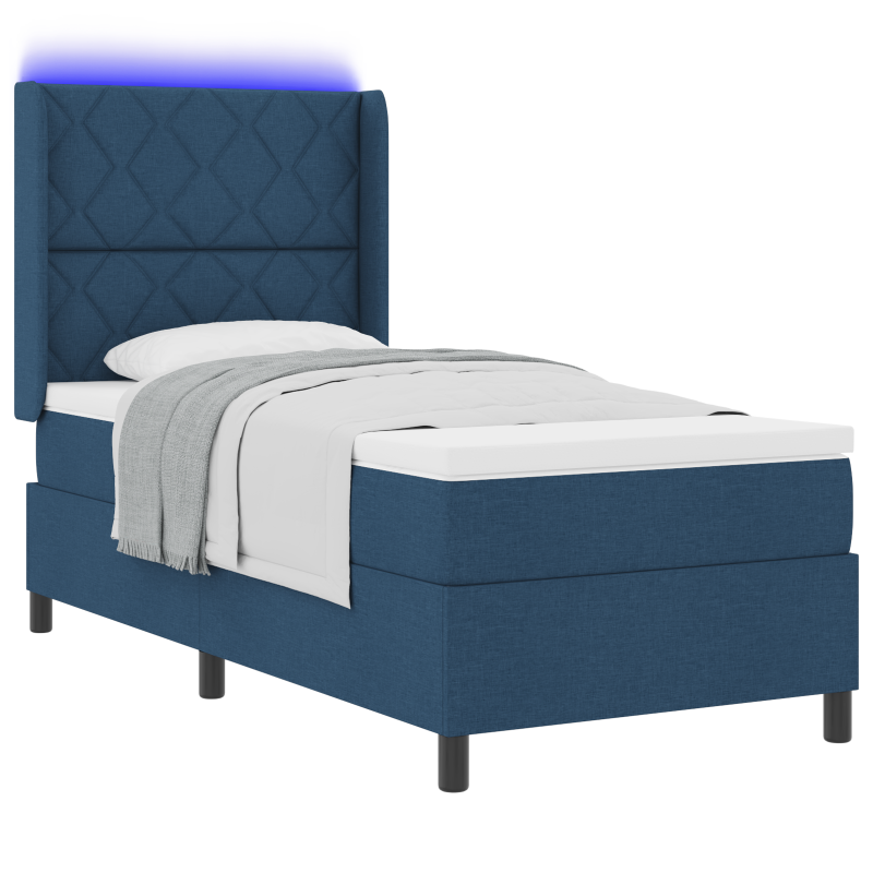 Boxspringbett mit Matratze & LED Blau 90x200 cm Stoff