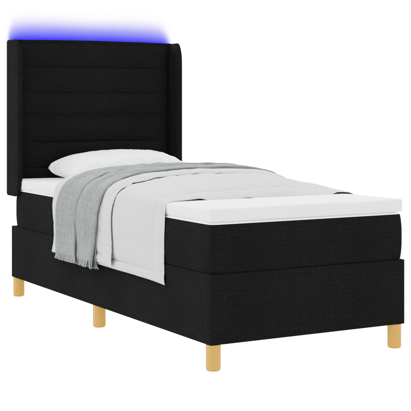 Boxspringbett mit Matratze & LED Schwarz 100x200 cm Stoff