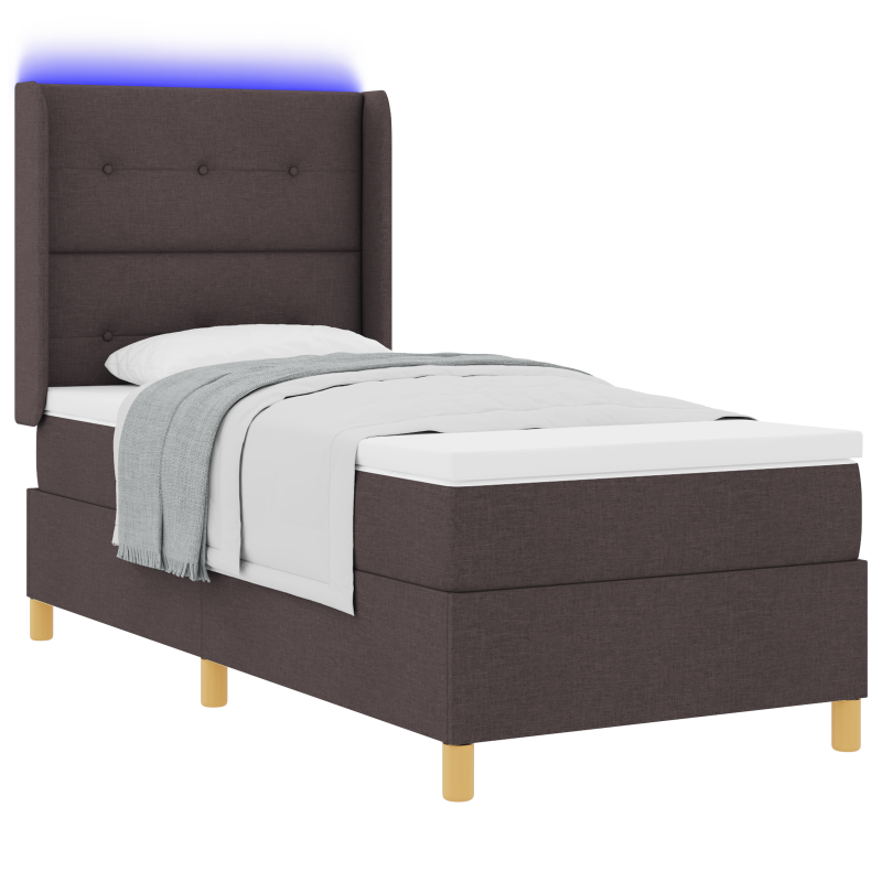 Boxspringbett mit Matratze & LED Dunkelbraun 90x200 cm Stoff