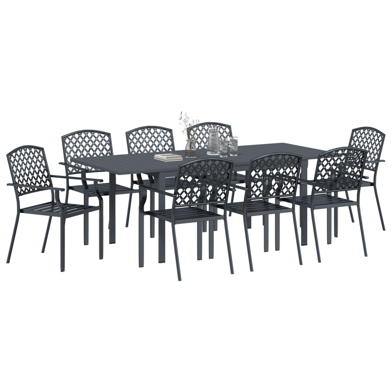 9-teiliges Gartenmöbel Set Anthrazit Stahl, Ausziehbarer Gartentisch Anthrazit (140-210)x90x73 cm Stahl, Gartenstühle 4 Stück stapelbar Anthrazit Stahl