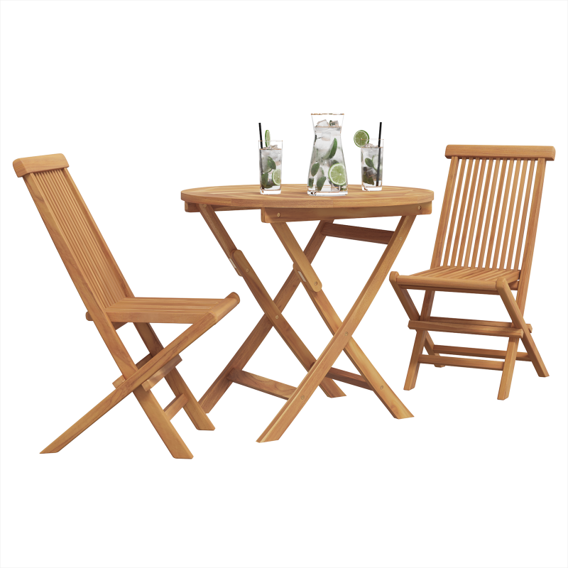 3-teiliges faltbares Gartenbistro Set aus massivem Akazienholz