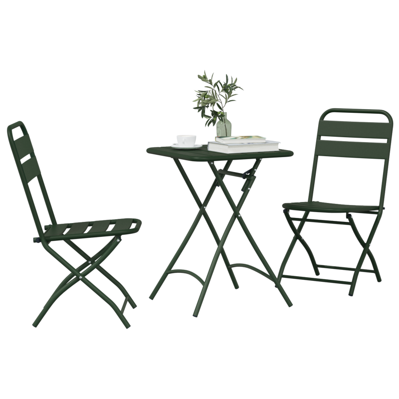 3-teilige Klapp-Bistro-Sitzgruppe Dunkelgrün Stahl