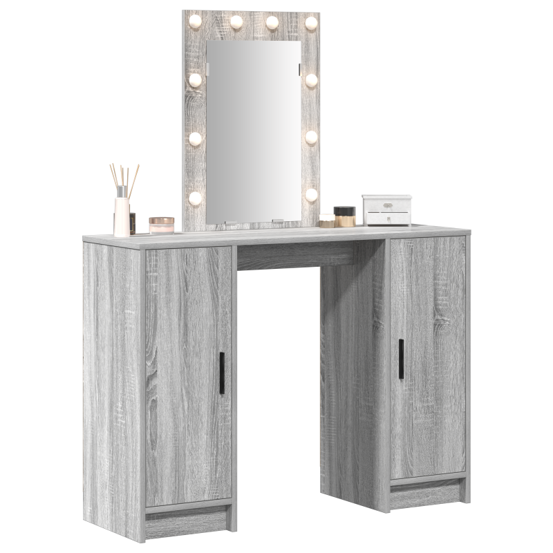 Schminktisch mit LED-Lichtern in Grau Sonoma, 102x33x135 cm
