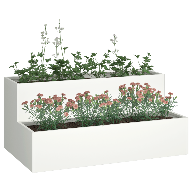 Gartenpflanzer 2-Tier 100x60x45 cm Weiß Stahl