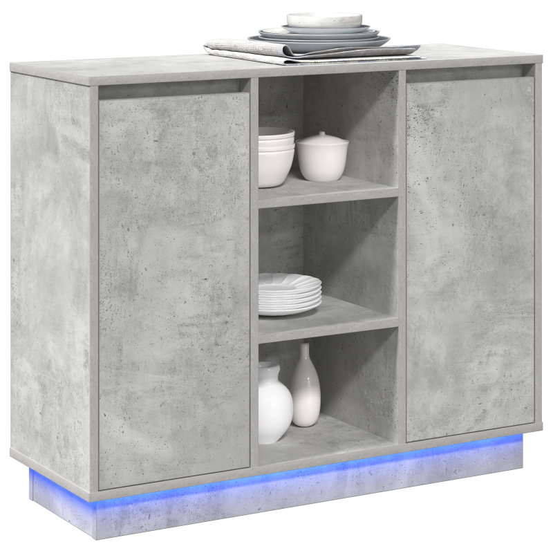 Sideboard mit LED in Beton Grau 90x32x75 cm aus Holzwerkstoff