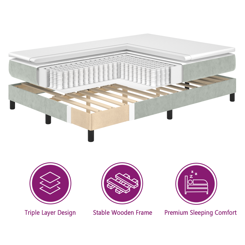 Boxspringbett mit Matratze Hellgrau 90x190 cm Samt