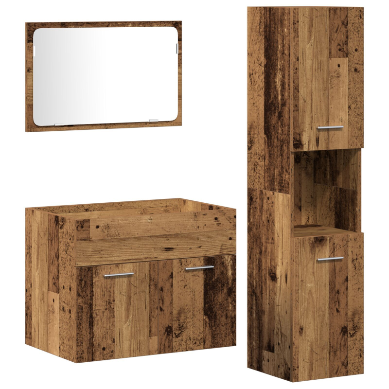 3-teiliges Badezimmermöbel Set Altes Holz
