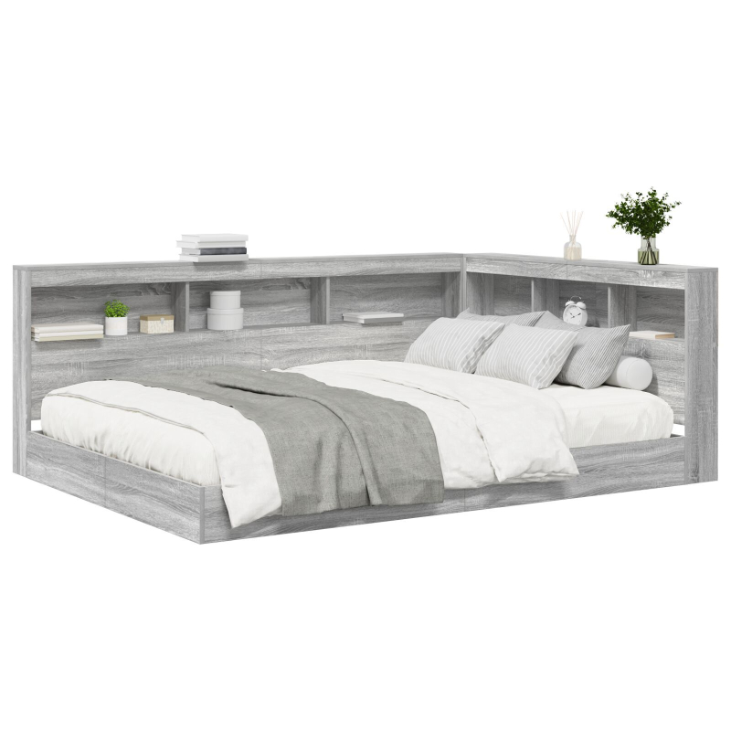 Bücherregal Bett Grau Sonoma 150x200 cm Holzwerkstoff