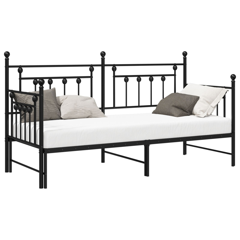 Tagesbettgestell mit Ausziehbett Schwarz 75x190 cm Stahl