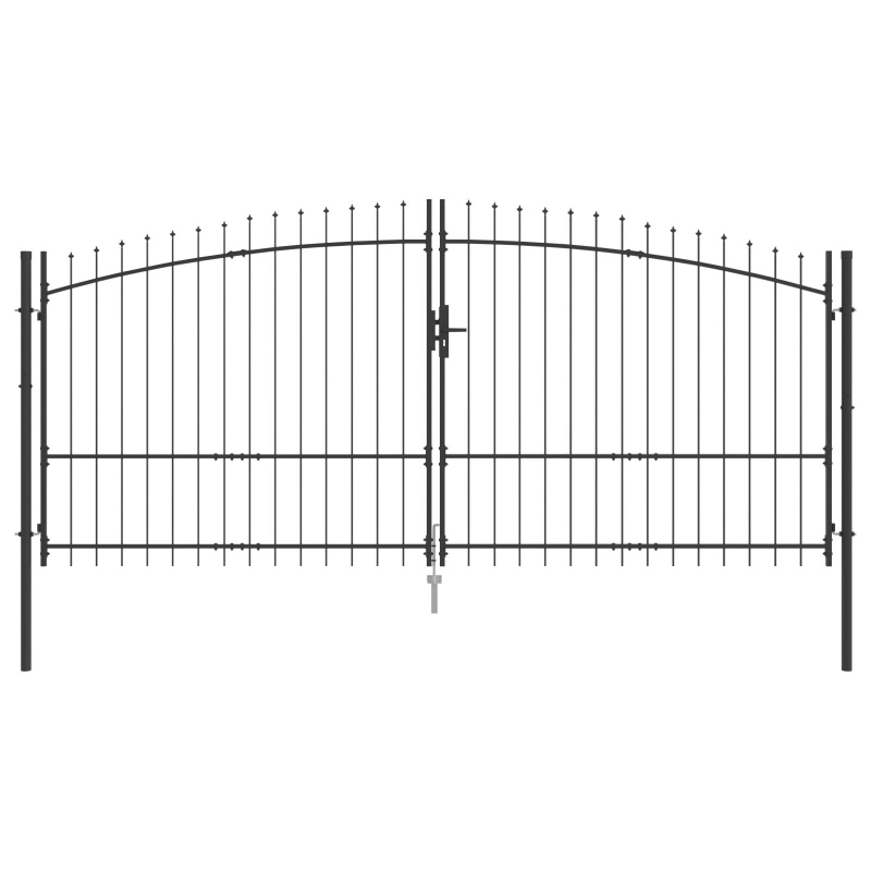 Gartentor mit Spear Top Doppelt schwenkbar Grau 175x400 cm Stahl